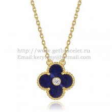 Van Cleef & Arpels Vintage Alhambra Pendant Yellow Gold With Lapis Stone Mother Of Pearl Round Diamonds