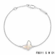 Fake Van Cleef & Arpels Sweet Alhambra Butterfly Bracelet In White Gold With Mother-Of-Pearl