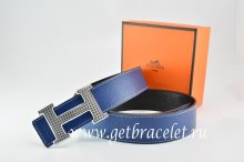 Hermes Reversible Belt Dark Blue/Black Togo Calfskin With 18k Gold Wave Stripe H Buckle