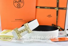 Hermes Reversible Belt White/Black Togo Calfskin With 18k Gold Weave Stripe H Buckle