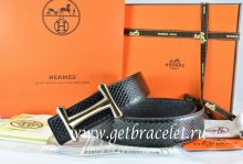 Hermes Reversible Belt Black/Black Snake Stripe Leather With 18K Gold Idem Buckle