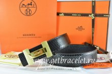 Hermes Reversible Belt Black/Black Snake Stripe Leather With 18K Gold H Logo Buckle