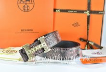 Hermes Reversible Belt Brown/Black Snake Stripe Leather With 18K Gold Stripe Logo H Buckle