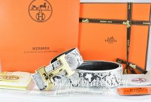 Hermes Reversible Belt Black/Black Snake Stripe Leather With 18K Gold Prints Coach Stripe H Buckle