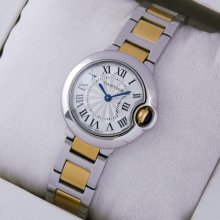 Ballon Bleu de Cartier small quartz watch replica two-tone 18kt yellow gold and steel