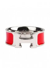 Hermes Enamel Clic H Ring in 18kt White Gold with Red