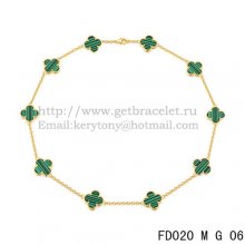 VCA Vintage Alhambra Necklace Yellow Gold 10 Motifs Malachite Mother Of Pearl 45cm