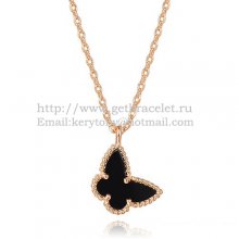 Van Cleef Arpels Lucky Alhambra Butterfly Necklace Pink Gold With Black Onyx Mother Of Pearl