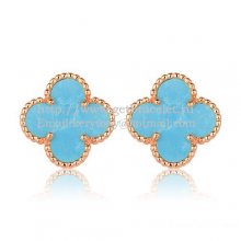 Van Cleef & Arpels Sweet Alhambra Earrings 15mm Pink Gold With Turquoise Mother Of Pearl