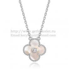 Van Cleef & Arpels Vintage Alhambra Pendant White Gold With White Mother Of Pearl Round Diamonds