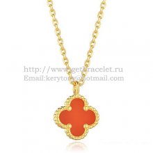 Van Cleef & Arpels Sweet Alhambra Pendant Yellow Gold With Carnelian Mother Of Pearl 9mm