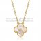 Van Cleef & Arpels Vintage Alhambra Pendant Yellow Gold With White Mother Of Pearl Round Diamonds