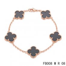 Fake Van Cleef & Arpels Alhambra Bracelet In Pink With 5 Black Clover