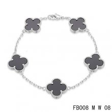 Imitation Van Cleef & Arpels Alhambra Bracelet In White With 5 Black Clover