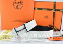 Hermes Reversible Belt White/Black Togo Calfskin With 18k Silver Smooth H Buckle