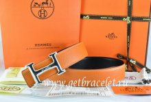 Hermes Reversible Belt Orange/Black Togo Calfskin With 18k Silver Smooth H Buckle
