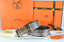 Hermes Reversible Belt Brown/Black Snake Stripe Leather With 18K Gold H au Carre Buckle