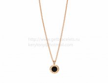 Replica BVLGARI BVLGARI Pendant with Pink Gold Chain with Mother of Pearl and Onyx Pave Diamonds
