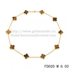 VCA Vintage Alhambra Necklace Yellow Gold 10 Motifs Tigers Eye Mother of Pearl 45cm