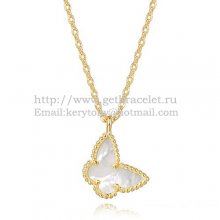 Van Cleef Arpels Lucky Alhambra Butterfly Necklace Yellow Gold With White Mother Of Pearl