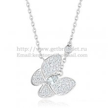 Van Cleef Arpels Two Butterfly Necklace White Gold Stone Combination With Pave Diamonds