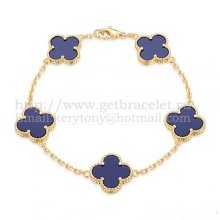 Van Cleef & Arpels Vintage Alhambra Bracelet 5 Motifs Yellow Gold With Lapis Mother Of Pearl