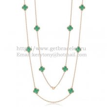 Van Cleef & Arpels Vintage Alhambra Necklace Pink Gold 10 Motifs With Malachite Mother Of Pearl