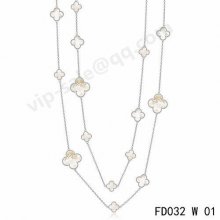 Imitation Van Cleef & Arpels Magic Alhambra Necklace In White Gold With Mother-Of-Pearl