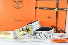 Hermes Reversible Belt White/Black Snake Stripe Leather With 18K Gold H Logo Buckle