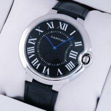 Ballon Bleu de Cartier extra large watch black dial steel black leather strap