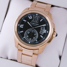 Calibre de Cartier automatic mens watch replica W7100040 pink gold black dial