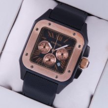 Cartier Santos 100 Chronograph Limited Edition mens watch tow-tone pink gold and black