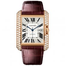 Cartier Tank Anglaise extra large diamond watch WT100021 18K pink gold brown leather strap