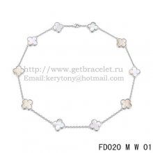 VCA Vintage Alhambra Necklace White Gold 10 Motifs White Mother Of Pearl 45cm