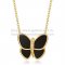 Van Cleef & Arpels Flying Butterfly Pendant Necklace Yellow Gold With Black Onyx Diamonds