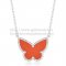 Van Cleef Arpels Lucky Alhambra Butterfly Pendant White Gold With Carnelian Mother Of Pearl