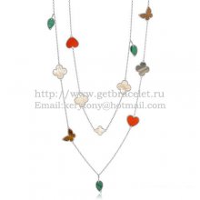 Van Cleef & Arpels Lucky Alhambra Long Necklace White Gold 12 Motifs Stone Combination