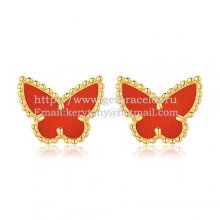 Van Cleef & Arpels Sweet Alhambra Butterfly Earrings Yellow Gold With Carnelian Mother Of Pearl