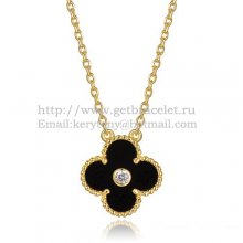 Van Cleef & Arpels Vintage Alhambra Pendant Yellow Gold With Black Agate Mother Of Pearl Round Diamonds