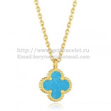 Van Cleef & Arpels Sweet Alhambra Pendant Yellow Gold With Turquoise Mother Of Pearl 9mm