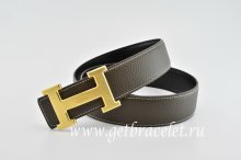 Hermes Reversible Belt Brown/Black Classics H Togo Calfskin With 18k Gold With Logo Buckle