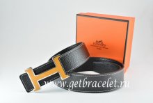 Hermes Reversible Belt Black/Black Togo Calfskin With 18k Orange Black Silver H Buckle