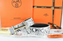 Hermes Reversible Belt White/Black Snake Stripe Leather With 18K Gold Idem Buckle