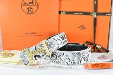 Hermes Reversible Belt White/Black Snake Stripe Leather With 18K Gold Bamboo Strip Logo H Buckle