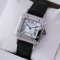 Cartier Santos 100 quartz midsize watch imitation stainless steel black leather strap