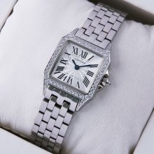 Cartier Santos Demoiselle 18K white gold diamond swiss watch for women WF9004Y8