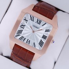 Cartier Santos Dumont large watch replica 18K pink gold brown leather strap