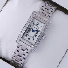 Cartier Tank Americaine diamond small steel replica watch for women