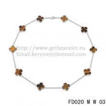 VCA Vintage Alhambra Necklace White Gold 10 Motifs Tigers Eye Mother of Pearl 45cm