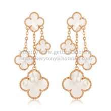 Van Cleef & Arpels Magic Alhambra 4 Motifs Earrings Pink Gold With White Mother Of Pearl